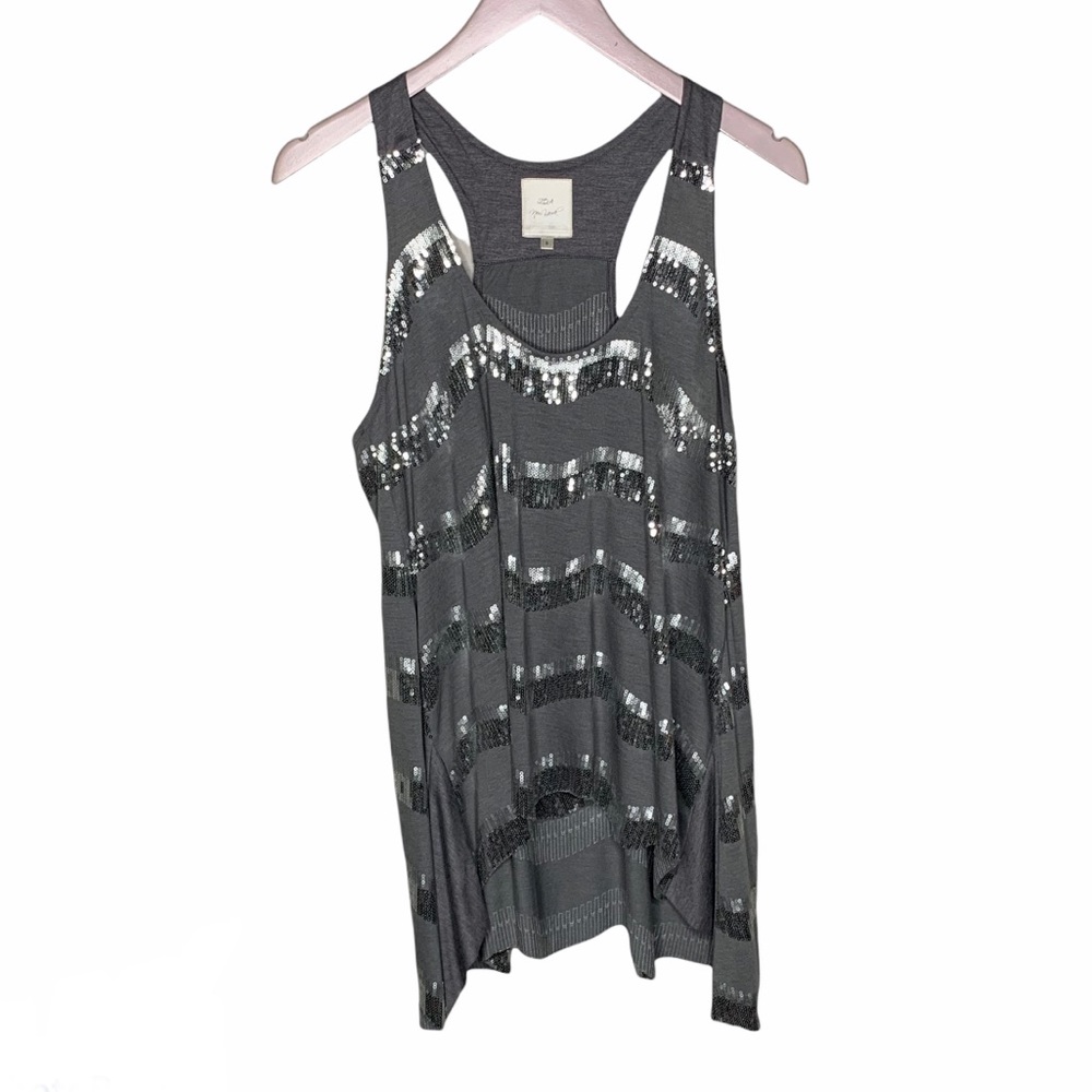 ZOA Grey and Silver Sequin Chevron Striped Tank